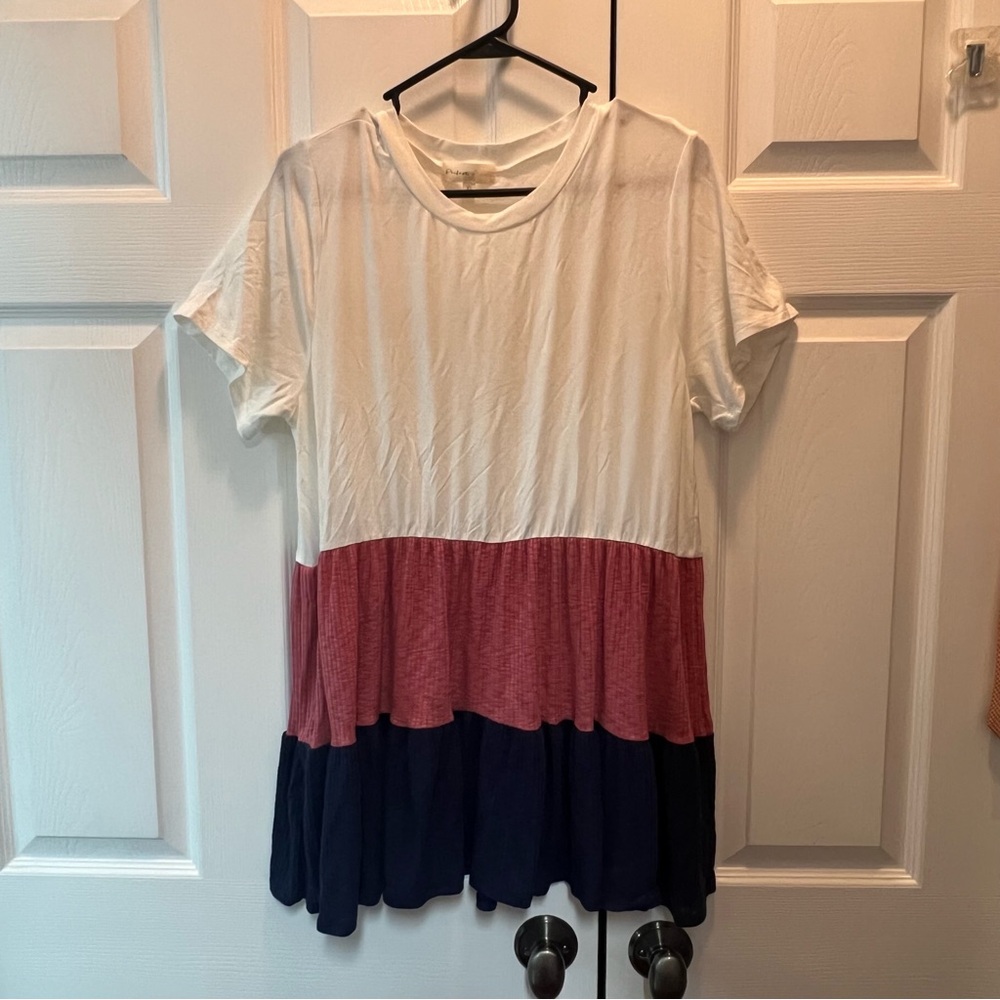 Navy and Pink Color Block Top